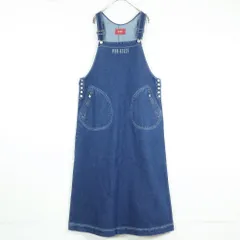 【美品！】ピンクハウス★ヴィンテージ風ジャンパースカート 銀ボタン ウエストリボン付 ブルー系 z17838