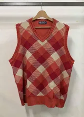 CHAPS チャップス RALPH LAUREN ラルフローレン 1613-3745 ベスト チェック Vネック ニットベスト サイズ2L ブラッドオレンジ 綿100%