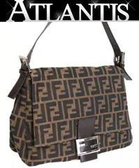 美品 フェンディ FENDI ズッカ マンマバケット ミディアム キャンバス×レザー ブラウン 【73612】