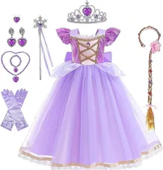 [KOCEKID] ラプンツェル風 ドレス 子供 ラプンツェル風 コスプレ ディズニー風 プリンセス ドレス ハロウィン コスプレ 女の子 誕生日 パーティー クリスマスプレゼント 豪華アクセサリー 100~150cm選択可能