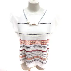 ザラ ZARA カットソー Uネック 半袖 ボーダー S アイボリー /RT