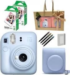 チェキ インスタントカメラ instax mini 12 ラッピングBOXセット フィルム20枚＆純正ケース＆チェキアルバム＆デコペン (ブルー)po 69588b19