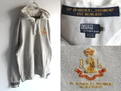 希少 ビンテージ Polo by Ralph Lauren ラルフローレン エムブレムロゴ刺繍 サーマルフード ラガーシャツ型 スウェットパーカー L グレー