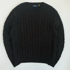 POLO ポロ ラルフローレン 新モデル 刺繍 コットン ダークグレー ケーブル編み ニット