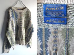 90sビンテージ PENDLETON ペンドルトン ネイティブ柄 コットンニット セーター L ライトベージュ ライトグリーン ライトブルー VINTAGE