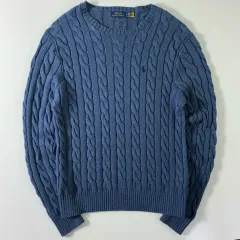 POLO ラルフローレン 新モデル 刺繍 コットン ブルー ケーブル編み ニット