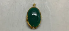 SN1059 ヒスイ？メノウ？天然石？ ペンダントトップ ネックレス K18GF刻印 大ぶり グリーン ゴールド アンティーク アクセサリー 重量8.9g