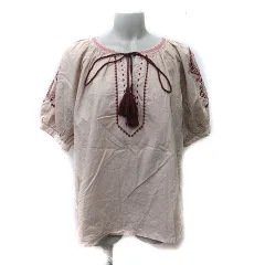 ビームスハート BEAMS HEART シャツ ブラウス プルオーバー 五分袖 刺繍 ベージュ /YI