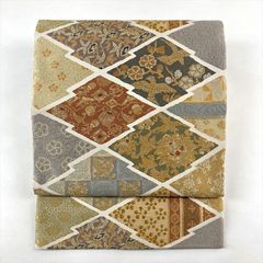 美品 和田光正 金通し地の袋帯 幾何学松文様 シャンパンゴールド 作家 