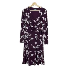 RalphLauren(ラルフローレン) ワンピース サイズ2 S レディース美品  - パープル×白 長袖/ロング/花柄/カシュクール