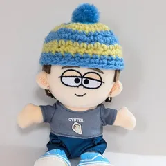 水色と黄色のぬい用のボンボン帽子です　タイムレス　寺西拓人　寺　寺西　帽子　タムぬい 服 メンカラ　水色　黄色　timelesz ぬい　アイドル　ぬいぐるみ　ぬい活