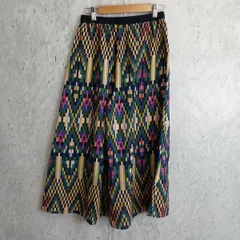 AULA 幾何学ジャガード ロング フレアスカート エスニック調 レディース ブラック×ベージュ 〇◇