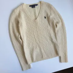 Polo ポロ ラルフローレン ウィメンズ ラムウール クリーム 白 ケーブル ニット