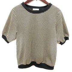 クラシカルエルフ CLASSICAL ELF ニット カットソー Uネック 半袖 総柄 M ベージュ 黒 ブラック /RT