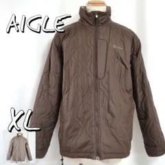 AIGLEエーグル メンズ リバーシブル中綿キルティングジャケット XL チェック柄 ブラウン茶色【古着】【中古】【送料無料】