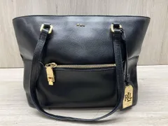 LAUREN RALPH LAUREN / ローレンラルフローレン レザートートバッグ ロゴプレートチャーム ブラック×ゴールド レディース バッグ