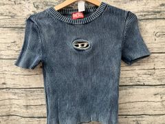 DIESEL】ディーゼル リブニット 半袖トップス デニム ロゴ - メルカリ