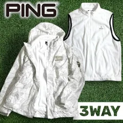 PING APPAREL ピン アパレル ゴルフ 高撥水 メッシュ裏地 グラフィックプリント 総柄 フリースベストライナー付き 3WAY フーデッド ブルゾン ジャケット ゴルフウェア 621-3220003 定価2.5万 ホワイト ▲028▼60213w01