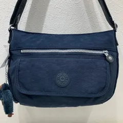 9619　KIPLING　キプリング　ショルダーバッグ　ネイビー　紺　チャーム付き　モンキー　ゴリラ　無地　軽量　カジュアル　シンプル　ポケット多数　多機能　フロントポケット　レディース