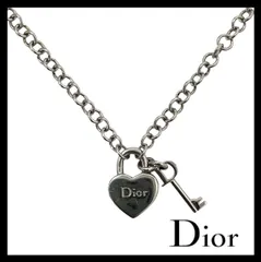 M【Dior】ハート ロック キー ネックレス シルバーカラー カデナ/南京錠 鍵 ヴィンテージ ペンダント Christian Dior/クリスチャンディオール (62783OY2a)