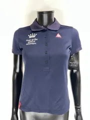 【USED】le coq sportif ルコック ポリエステル 半袖 ポロシャツ ロゴ刺繍 ネイビー 紺 レディース M ゴルフウェア