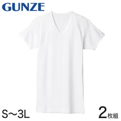 グンゼ 綿100% 肌着 メンズ 半袖 インナーシャツ V首 2枚組 S～3L 白 無地 コットン vネック セット tシャツ アンダーウェア インナー 下着 男性 紳士 大きいサイズ