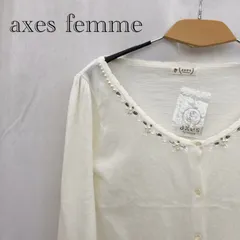 axes femme アクシーズファム ビジューVネックカーディガン　ショート M ホワイト  レディース ファッション