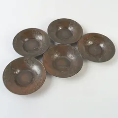 煎茶道具　唐銅　花彫　茶托　5客　在銘　N　S695