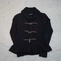 RALPH LAUREN ラルフローレン ショールカラー ニット ダッフル カーディガン カシミア混 ローゲージ フリル 黒 M ●★4