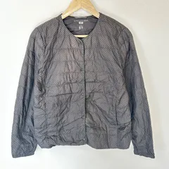(^w^)b UNIQLO ユニクロ ウルトラライトダウン ノーカラージャケット ドット柄 ナイロン100% アウター 薄手 軽量 防寒 カジュアル デイリー タウンユース ブラウン レディース サイズL