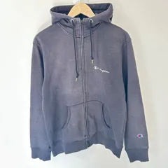 (^w^)b Champion チャンピオン ジップアップ スウェットパーカー フーディ ロゴ刺繍 シンプル ラフ リラックス 古着MIX デイリー タウンユース チャコールグレー メンズ サイズL