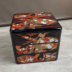 特選木製漆器 会津塗り 新品箱付き 三段重箱 溜塗 松竹梅蒔絵 漆器