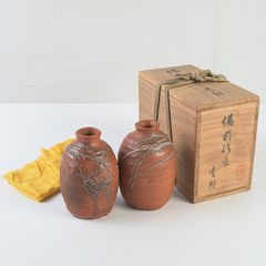 九谷焼 徳山窯四代目 新田邦彦 徳利 2個セット 木箱入り 陶器 金彩