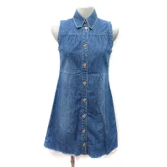 アルバローザ ALBA ROSA シャツワンピース ひざ丈 ノースリーブ デニム ダメージ加工 F 紺 ネイビー /YI ●RY