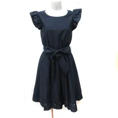 レストローズ L'EST ROSE ワンピース ひざ丈 刺繍 フレンチスリーブ MT 紺 ネイビー /YI