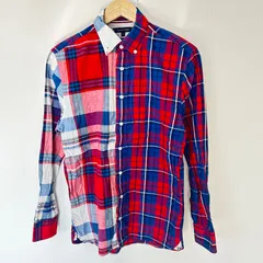 (^w^)b TOMMY HILFIGER トミーヒルフィガー レギュラーフィット 長袖シャツ ボタンダウン チェック柄 コットン 綿100% トップス カジュアル デイリー タウンユース レッド 赤×ブルー 青 メンズ サイズM