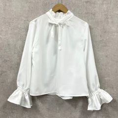 極美品 AUSTIN REED フリルネックサテンブラウス ホワイト【L】通勤 
