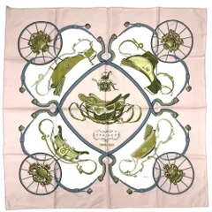 エルメス HERMES カレ90 SPRINGS スプリングス 馬車柄 LEDOUX スカーフ シルク ピンク レディース【中古】