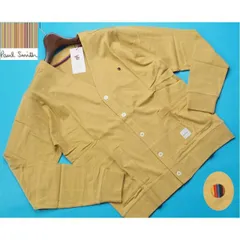 新品定価1.1万円 Paul Smith ポールスミス 首裏ストライプ コットン天竺 カーディガン Mイエロー(060) 30-7054