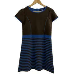 エムズグレイシー ワンピース サイズ38 M レディース美品  - ダークブラウン×ブルーグレー クルーネック/半袖/ひざ丈/ニット/ボーダー