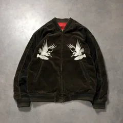 GQ4794◇AVIREX : スカジャン◇M◇ブラウン系 別珍？コーデュロイ？ 鷹 戦闘機 アヴィレックスのサムネイル
