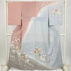 たんす屋 TANSU-YA 着物 リユース着物 訪問着 くすみピンク グレー セミフォーマル 冊子文 雪輪 四季花 袷 絹 洗い済 【身丈】156cm【裄丈】65cm 7650004187585