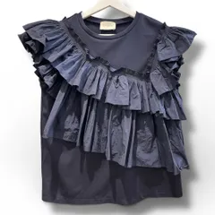 UNITEDARROWS ユナイテッドアローズ プリーツフリルコンビTシャツ 1517-199-2519 本体綿混 ネイビー 紺 サイズFREE レディース 夏 ゴーゴー古着マルイ草加店3346