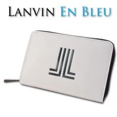 サンプル品 ランバンオンブルー LANVIN en Bleu 牛革 ミドルウォレット セミ長財布 二つ折り財布 スウィッシュ メンズ ホワイト 白 レザー 参考定価23,650円