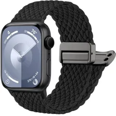 コンパチブル Apple watch バンド ブレイデッド ソロループ アップルウォッチ バンド 革新なデザイン 磁吸引バックル 交換用ベルト 49mm/46mm/45mm/44mm/42mm 通気性 頑丈 防汗 Apple watch Series Ultr
