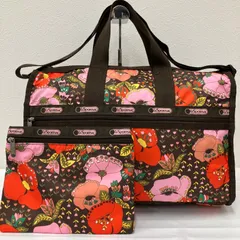 9726　LeSportsac　レスポートサック　2way　ボストンバッグ　旅行用バッグ　トラベルバッグ　ポーチ　ブラウン　花柄　ハート　チューリップ　フラワー　レディース　軽量　カジュアル　シンプル