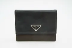 プラダ 三つ折り 財布 コンパクトウォレット バイカラー 三角ロゴプレート メンズ レザー 黒 ブラック カーキ PRADA 4998k