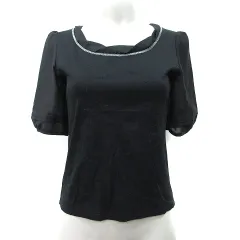 インディヴィ INDIVI カットソー 切替 五分袖 38 M 黒 ブラック /YI