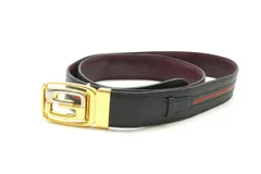 グッチ ヴィンテージ 90/36(約L) シェリー リバーシブル メンズ ベルト GGロゴバックル 黒 ブラック ボルドー GUCCI 4866k
