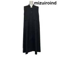 ◇ ミズイロインド mizuiroind スタンドカラーフレアワンピース ロングジレ ロング丈 ノースリーブ 2WAY 毛混 XL 13号 レディース S6B305
